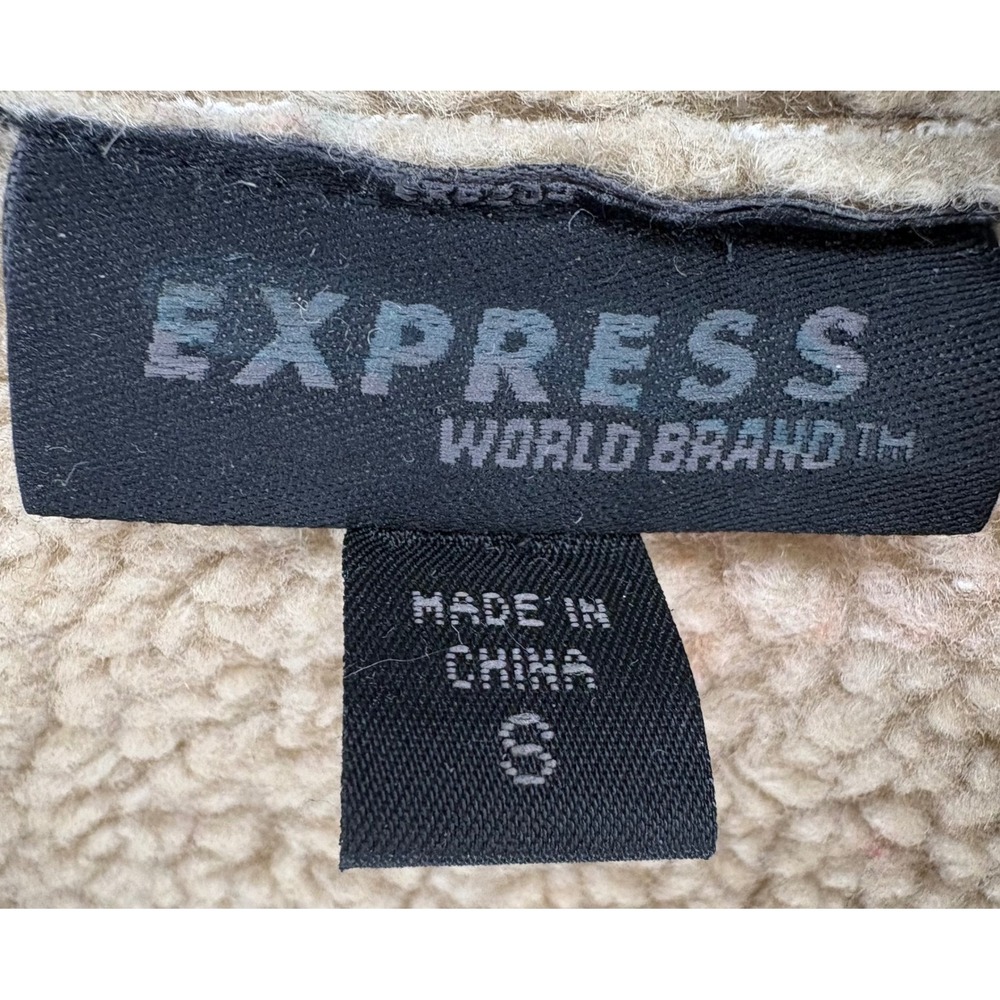 Vintage Express Tan Suede Leather Sherpa Lined Vest Y2K Boho Western - Picture 5 of 8